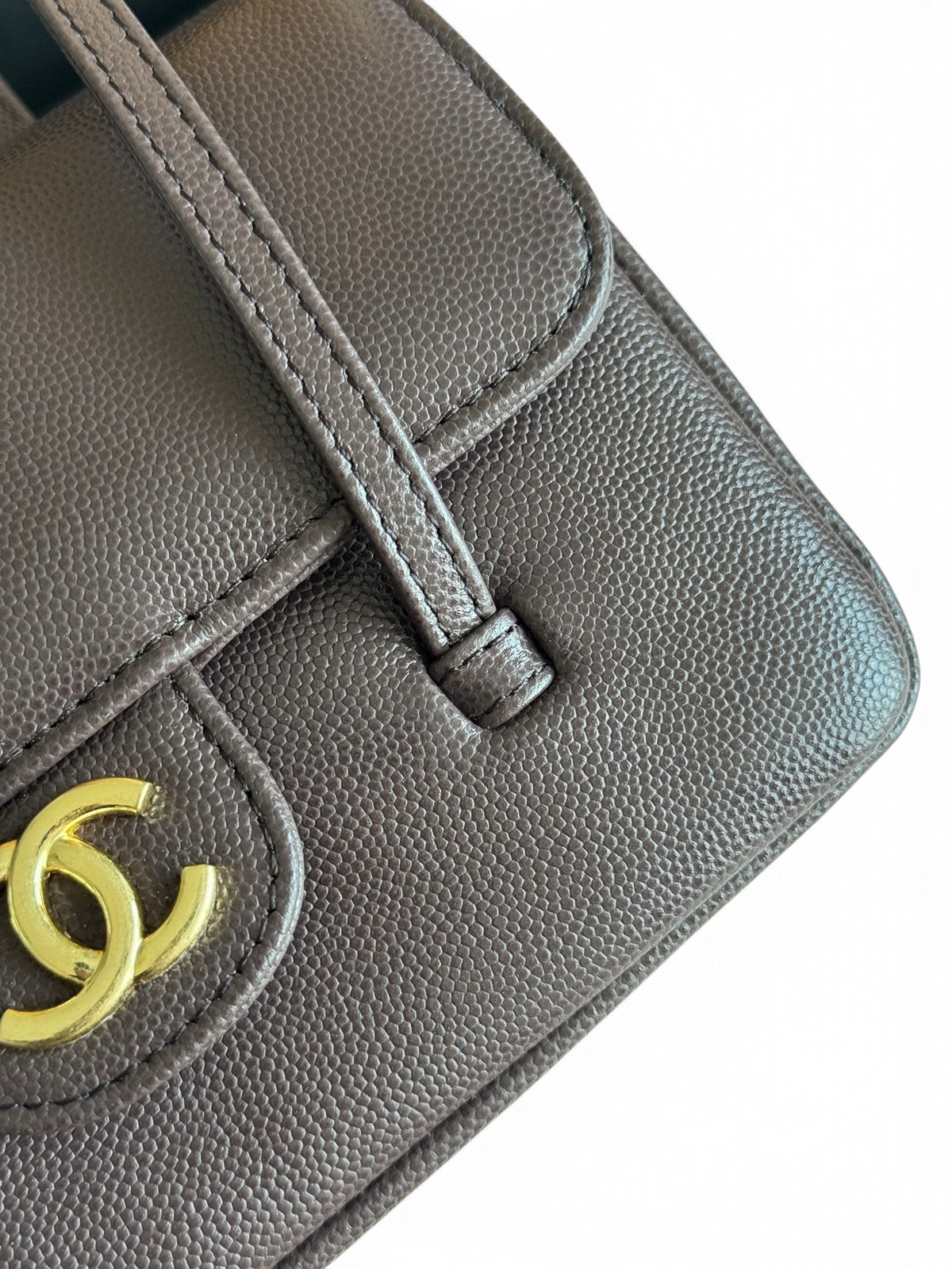Chanel 26P Preppy Coco Mini Bag in Dark Brown Caviar Leather - Detail View 6