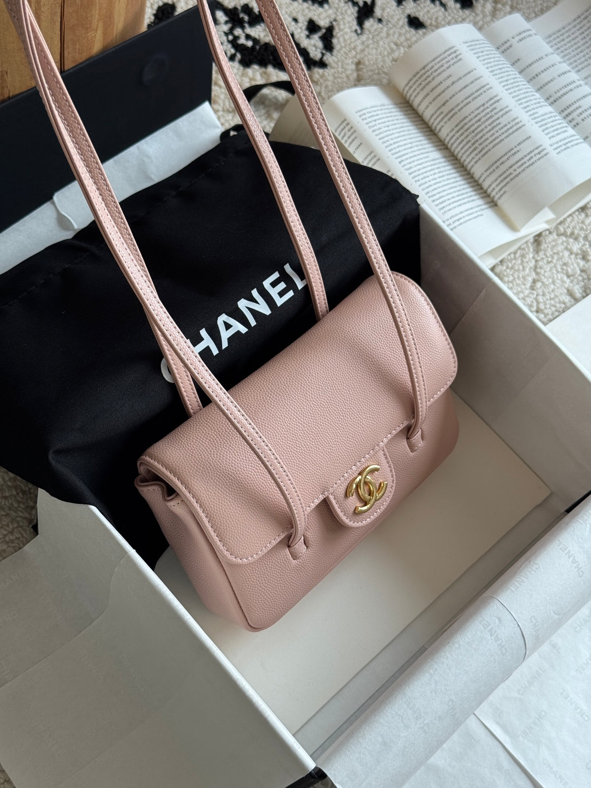 Preppy Coco Mini Bag in Pink Caviar Leather
