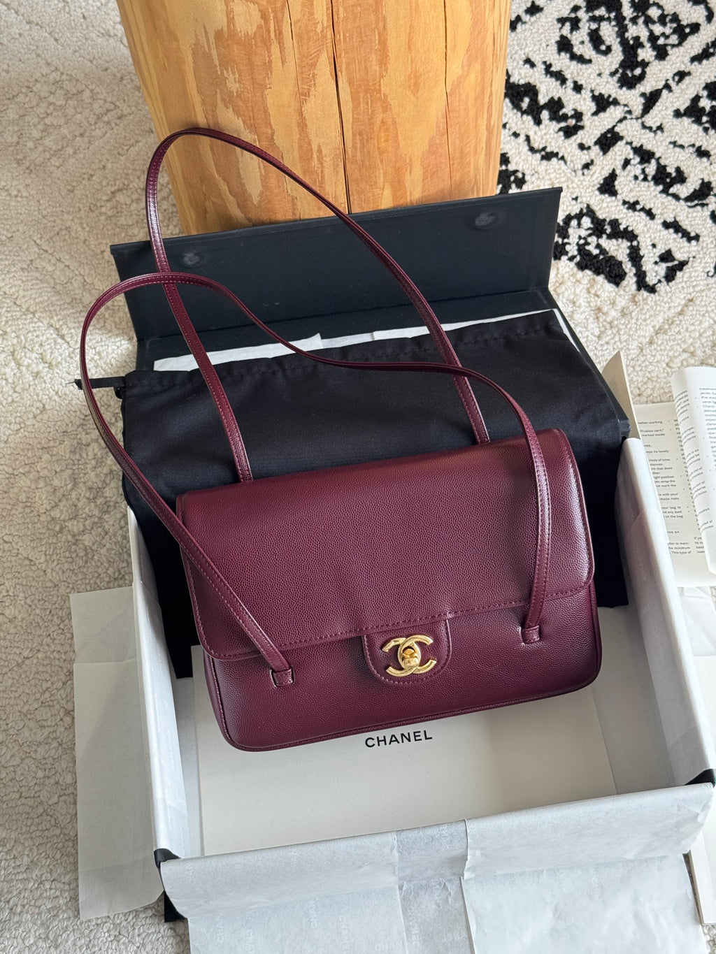 Chanel 26P Preppy Coco Small Bag in Burgundy Caviar Leather - Front View
