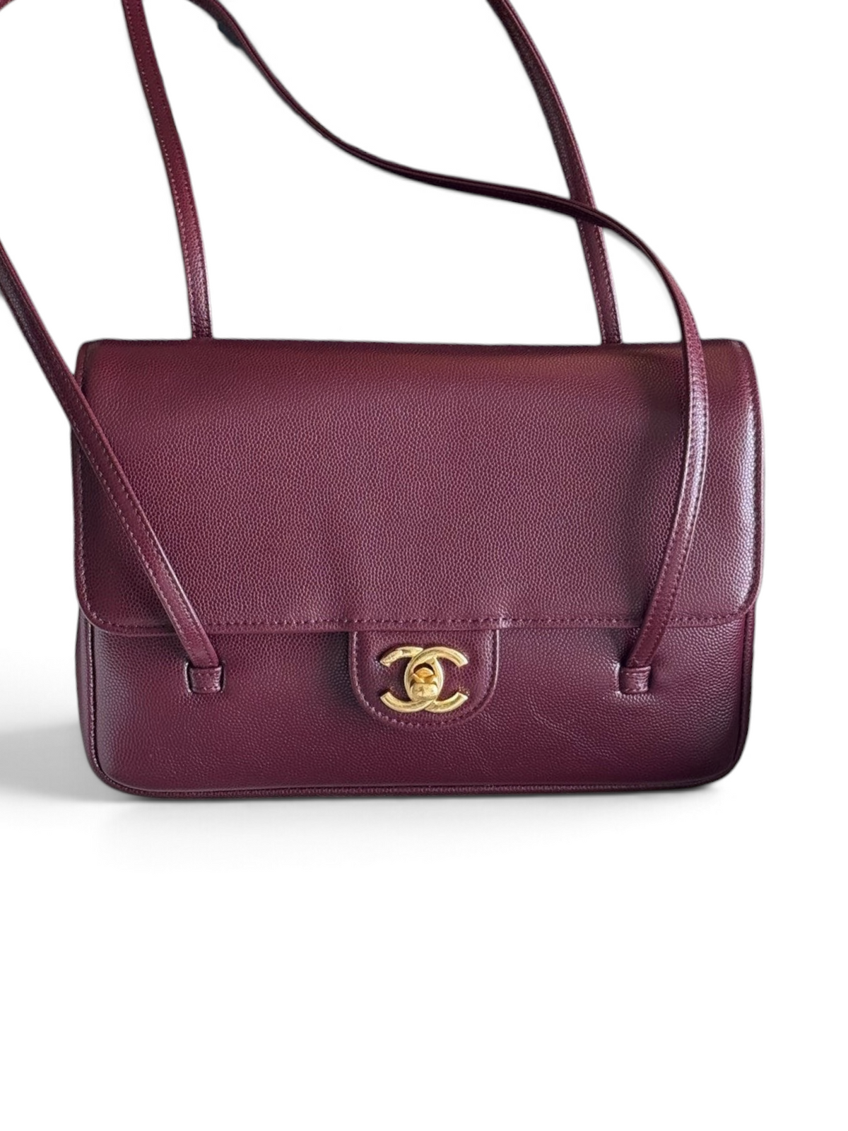 Chanel 26P Preppy Coco Small Bag in Burgundy Caviar Leather - Front View