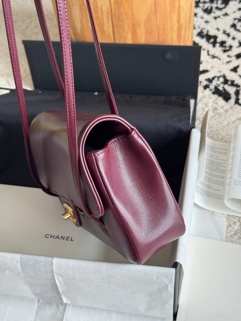 Chanel 26P Preppy Coco Small Bag in Burgundy Caviar Leather - Detail View 5