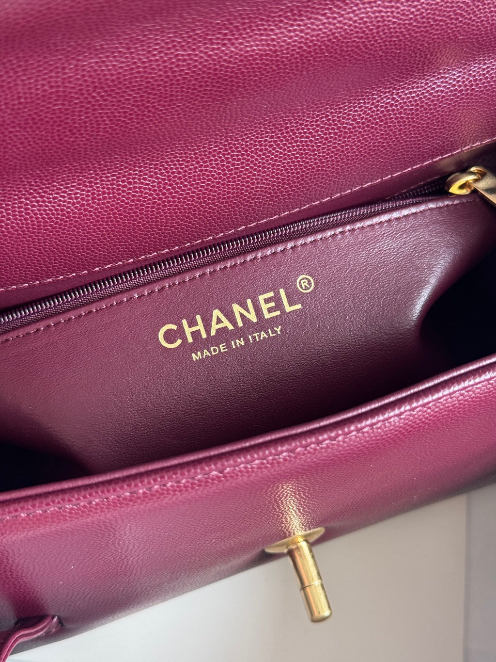 Chanel 26P Preppy Coco Small Bag in Burgundy Caviar Leather - Detail View 9
