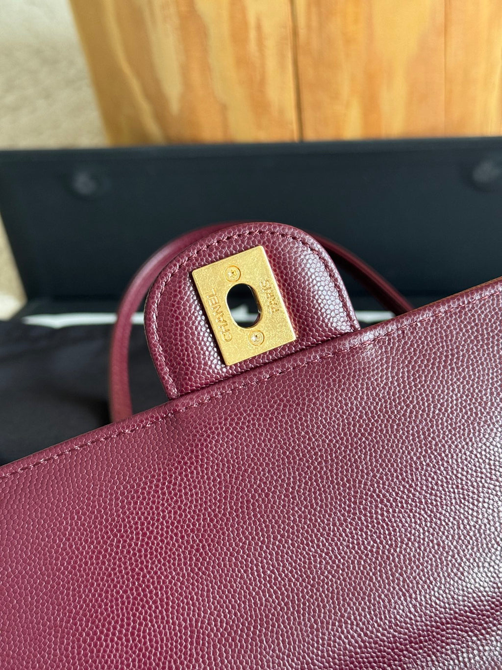 Chanel 26P Preppy Coco Small Bag in Burgundy Caviar Leather - Detail View 7