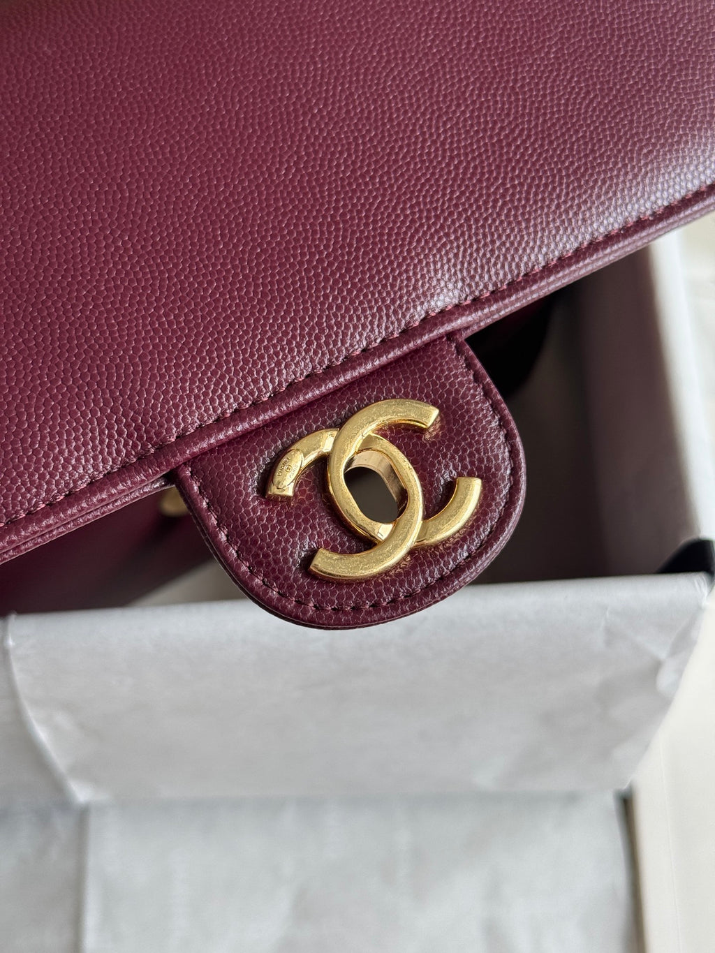 Chanel 26P Preppy Coco Small Bag in Burgundy Caviar Leather - Detail View 6