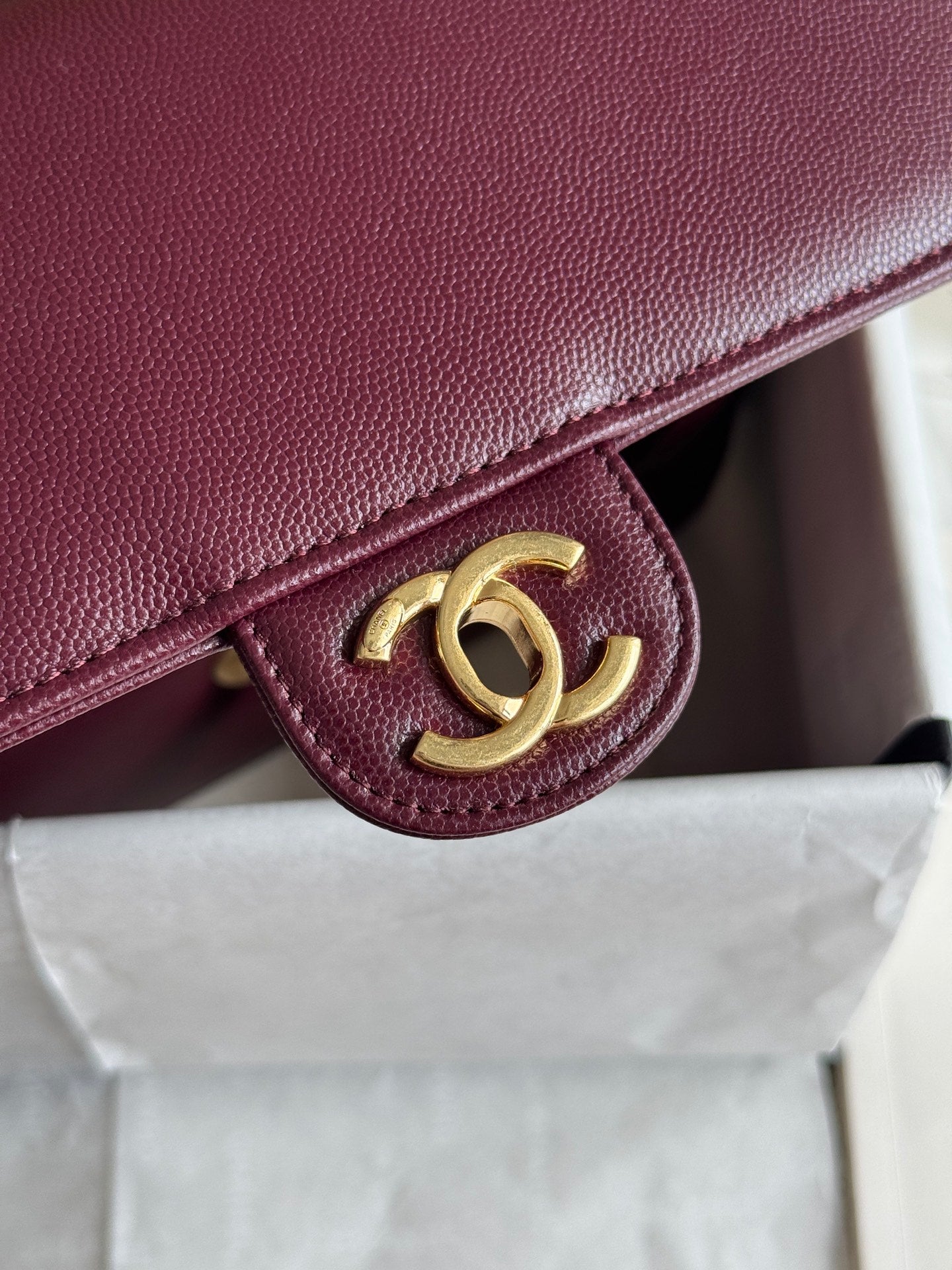 Chanel 26P Preppy Coco Small Bag in Burgundy Caviar Leather - Detail View 6