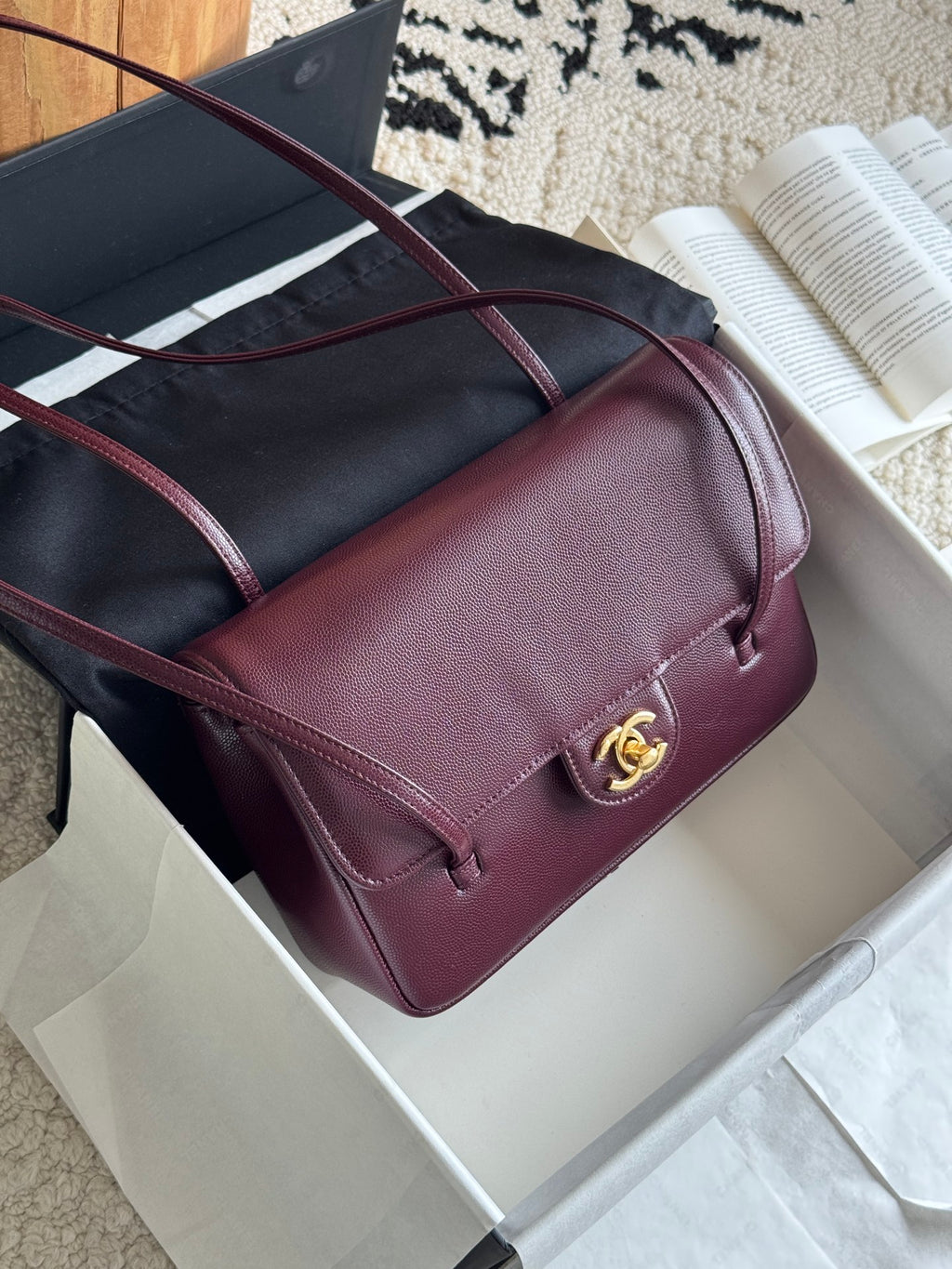 Chanel 26P Preppy Coco Small Bag in Burgundy Caviar Leather - Detail View 2