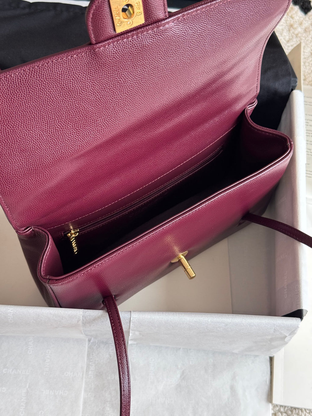 Chanel 26P Preppy Coco Small Bag in Burgundy Caviar Leather - Detail View 8