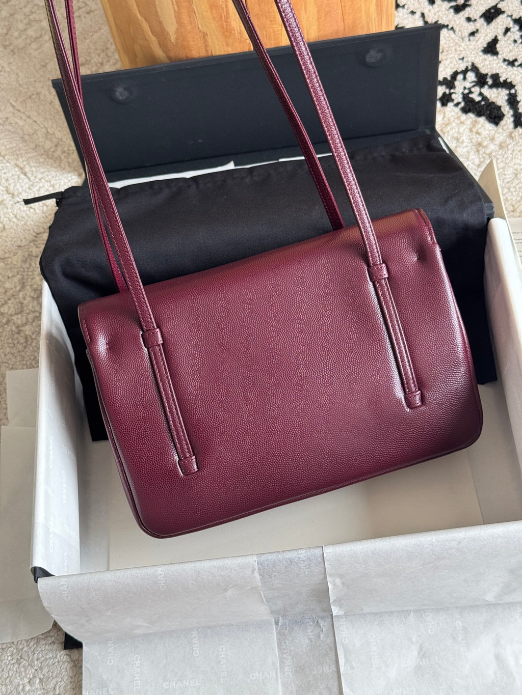 Chanel 26P Preppy Coco Small Bag in Burgundy Caviar Leather - Detail View 3