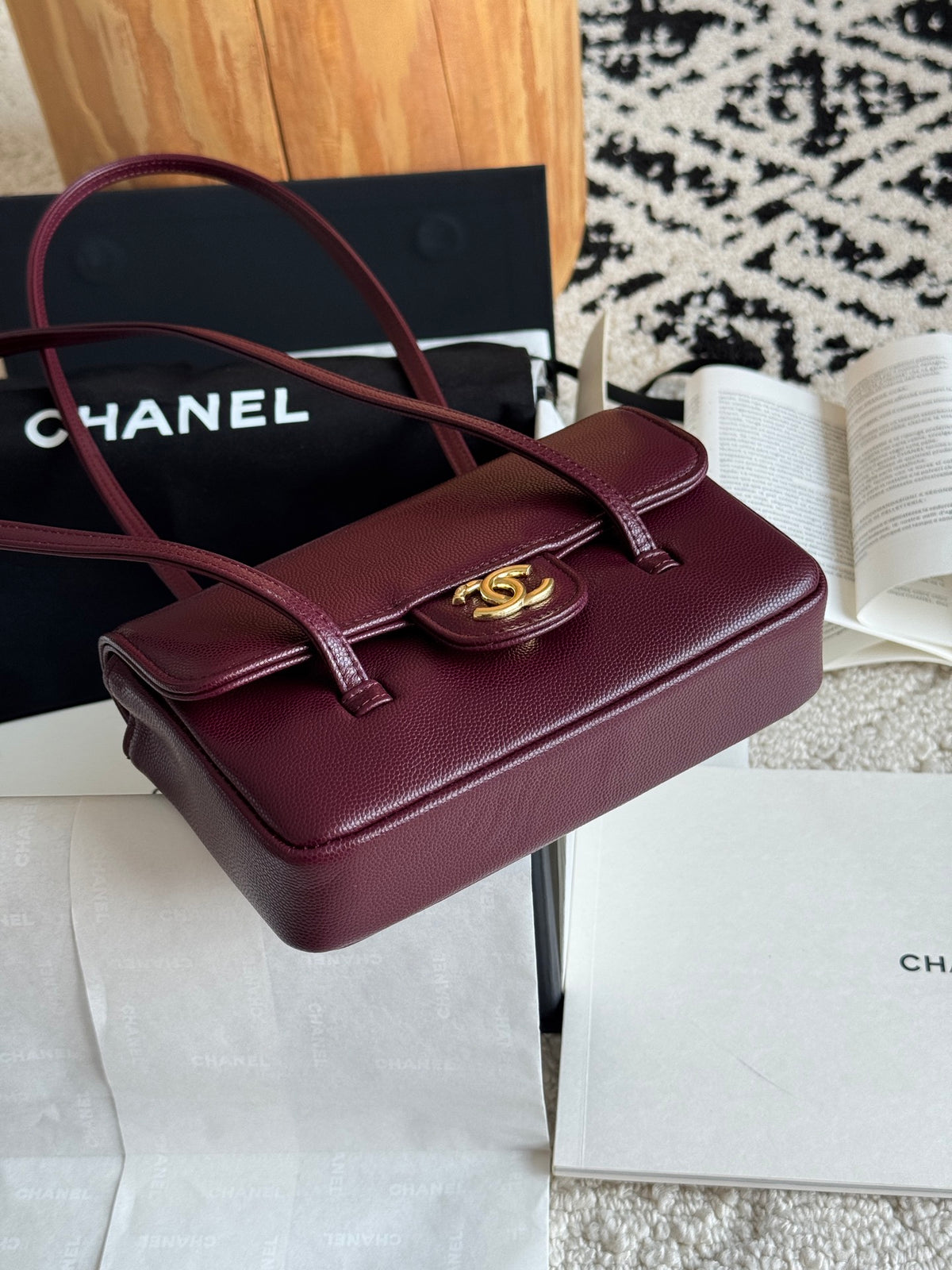 Preppy Coco Mini Bag in Burgundy Caviar Leather