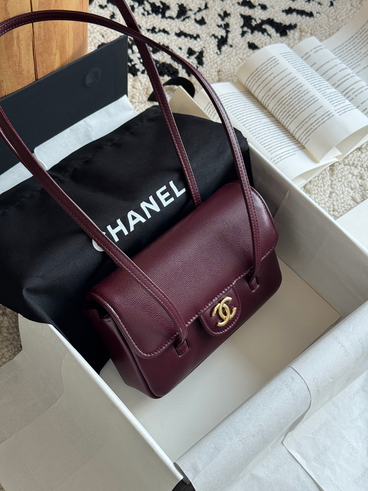 Preppy Coco Mini Bag in Burgundy Caviar Leather