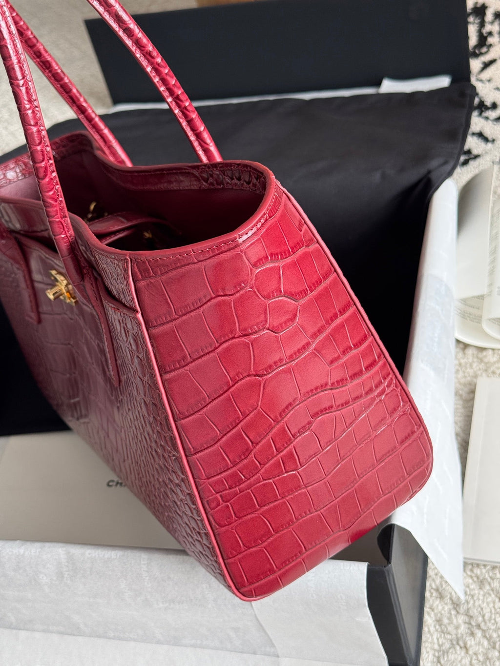 26S Cerf Tote Bag in Black Crocodile-Embossed Leather
