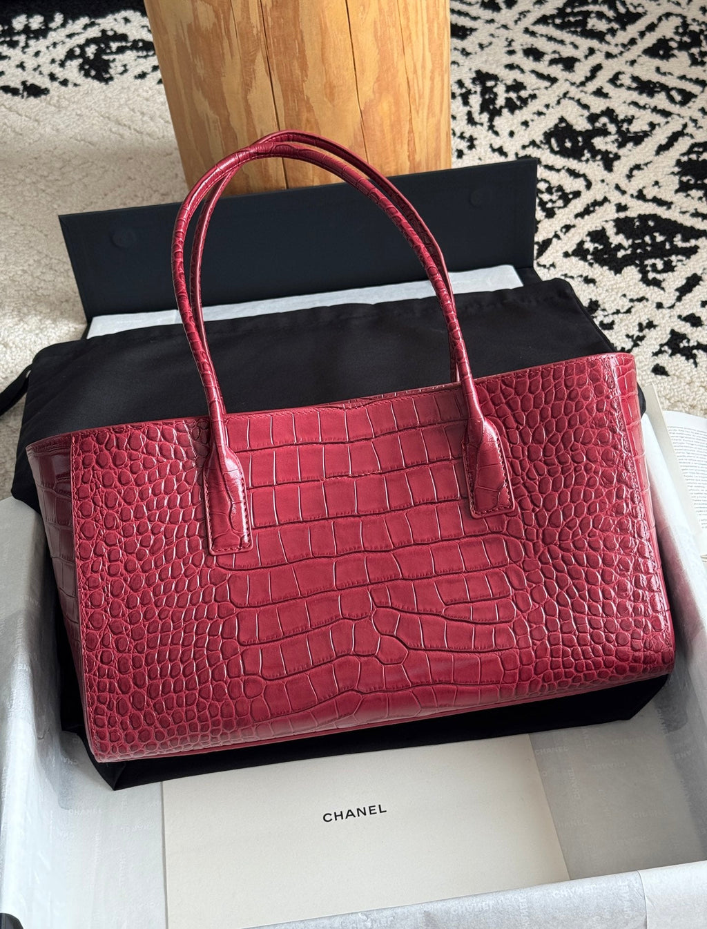 26S Cerf Tote Bag in Black Crocodile-Embossed Leather