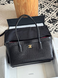 26S Cerf Tote Bag in Black Crocodile-Embossed Leather