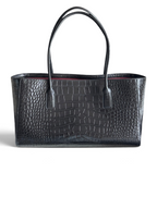 SWORD LUXURY siyah timsah derisi görünümlü Chanel 26S Cerf tote çanta, altın tonlu donanım ve bordo iç astar detaylı.