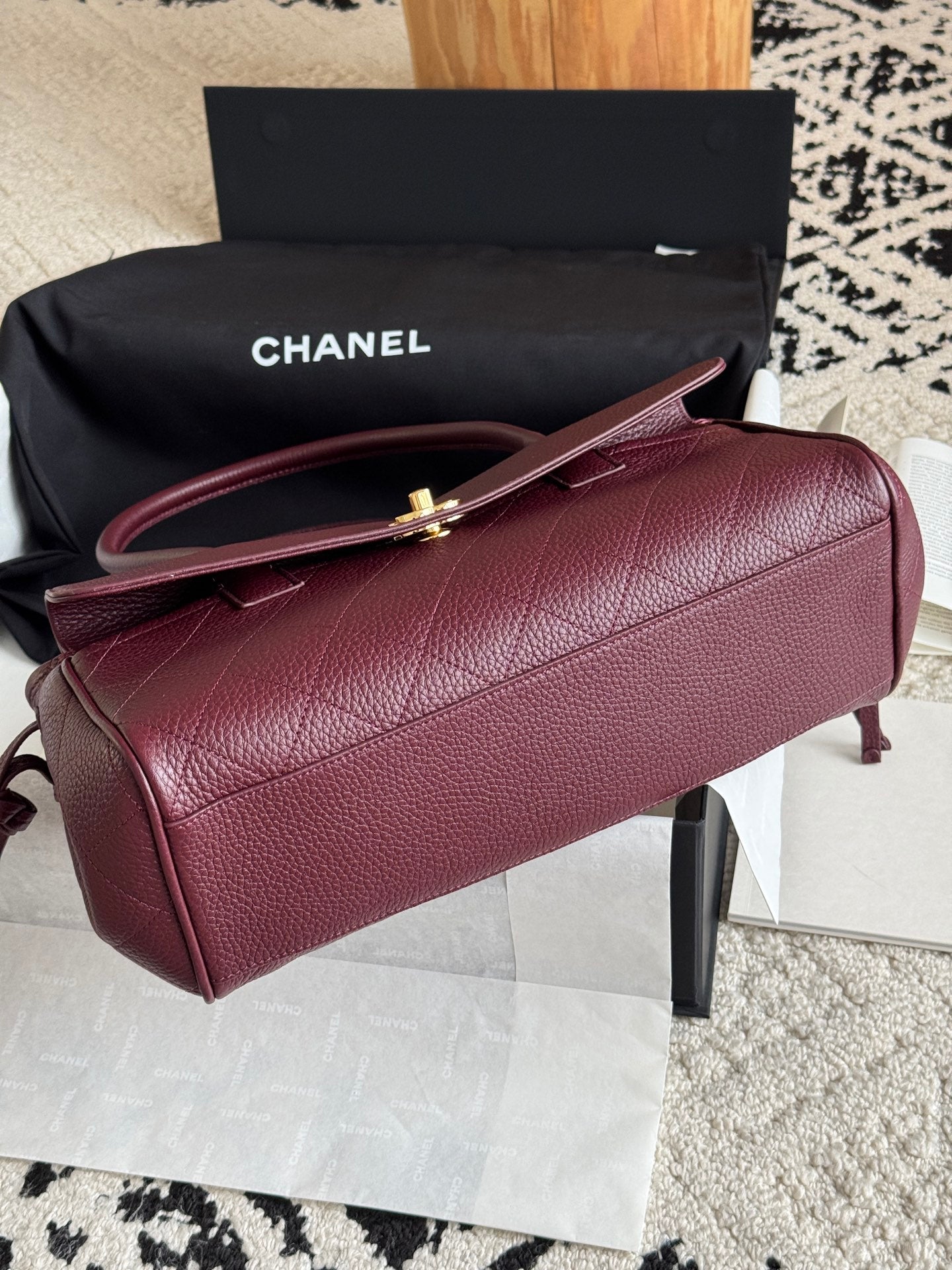 26S Small Shopping Bag in Dark Burgundy Grained Calfskin