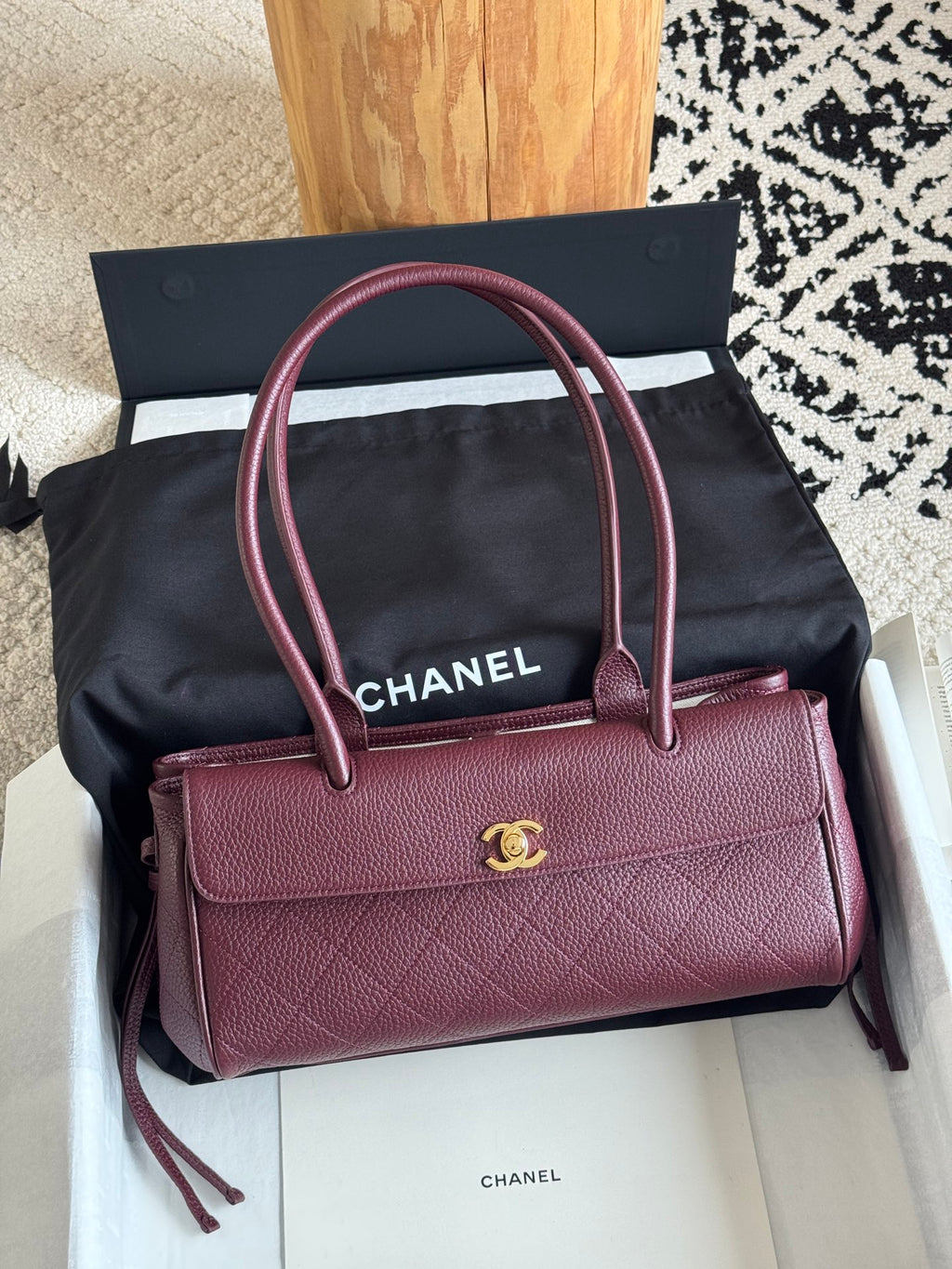 26S Small Shopping Bag in Dark Burgundy Grained Calfskin