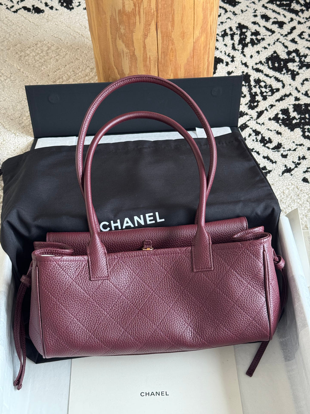 26S Small Shopping Bag in Dark Burgundy Grained Calfskin