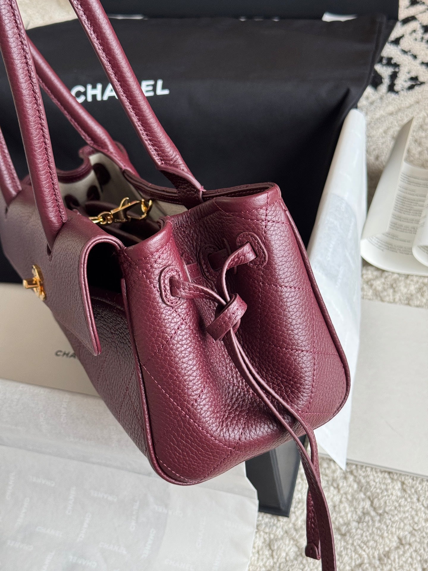26S Small Shopping Bag in Dark Burgundy Grained Calfskin