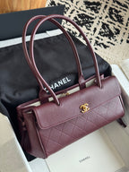 26S Small Shopping Bag in Dark Burgundy Grained Calfskin