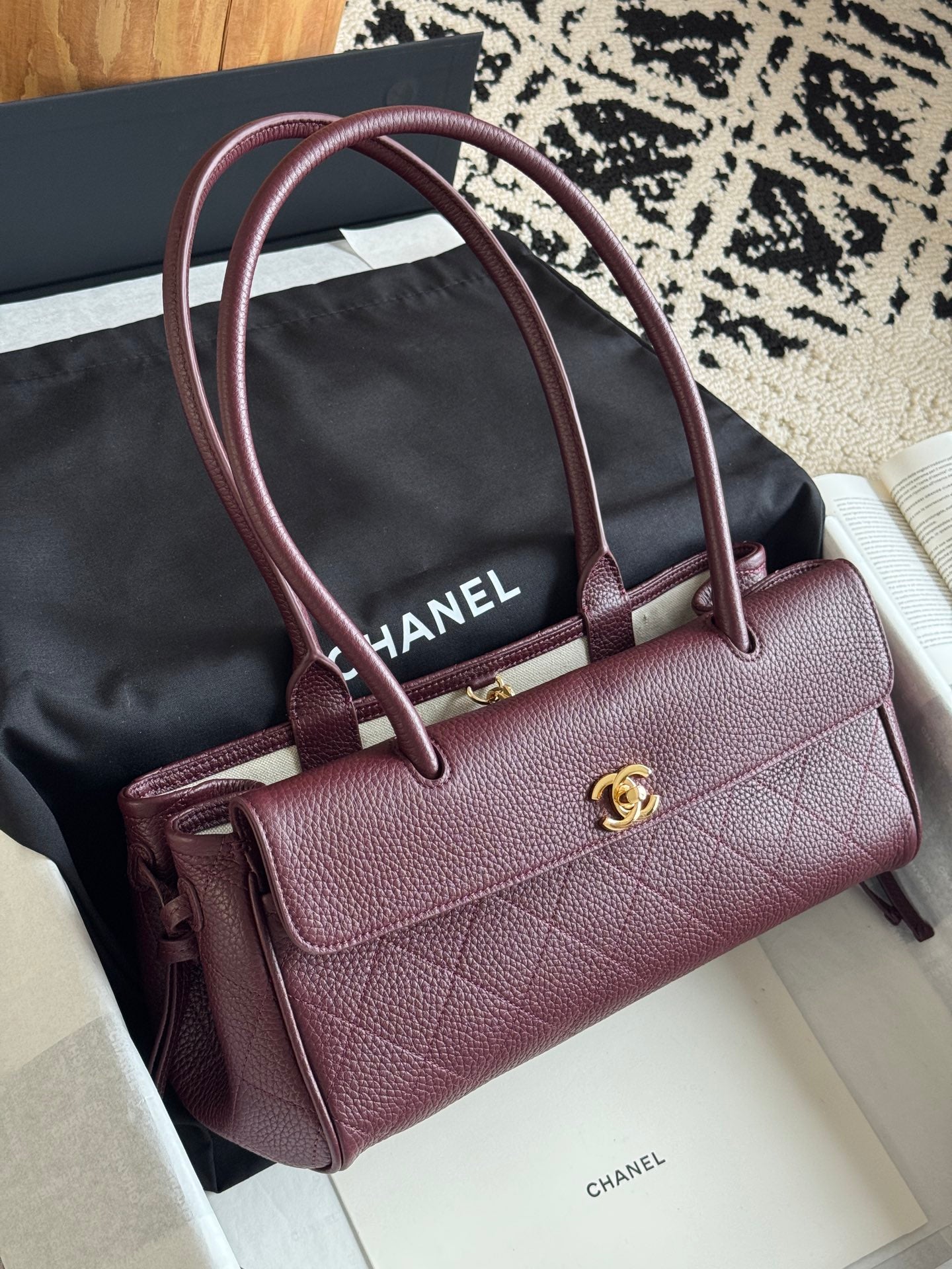 26S Small Shopping Bag in Dark Burgundy Grained Calfskin