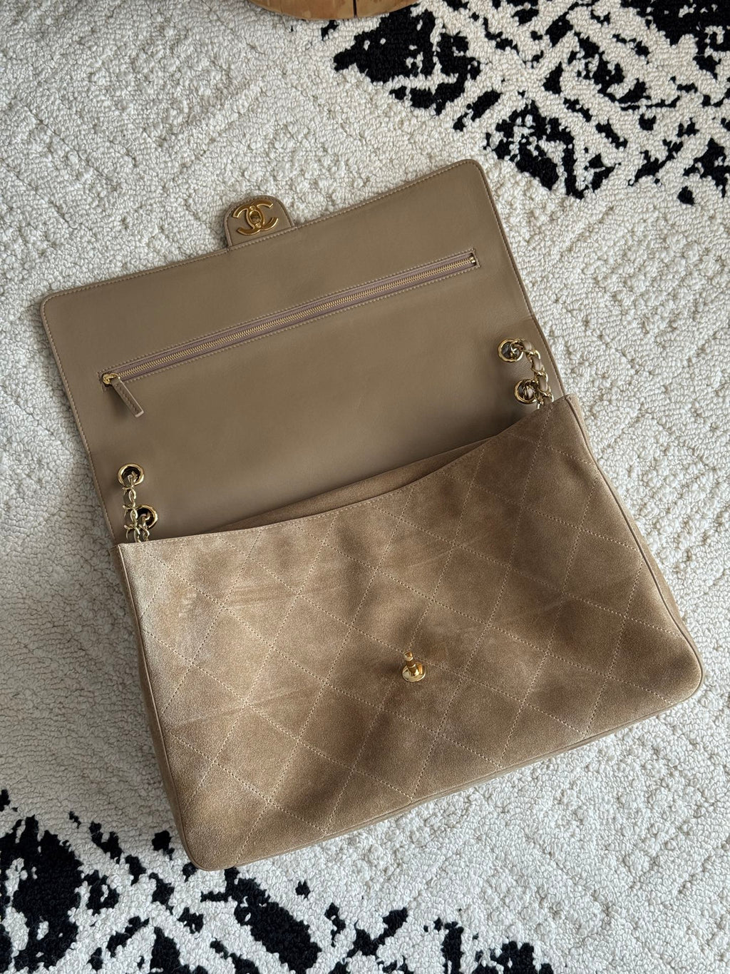26S Large Maxi Flap Bag in Dark Beige Suede Calfskin