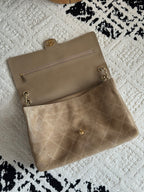26S Large Maxi Flap Bag in Dark Beige Suede Calfskin