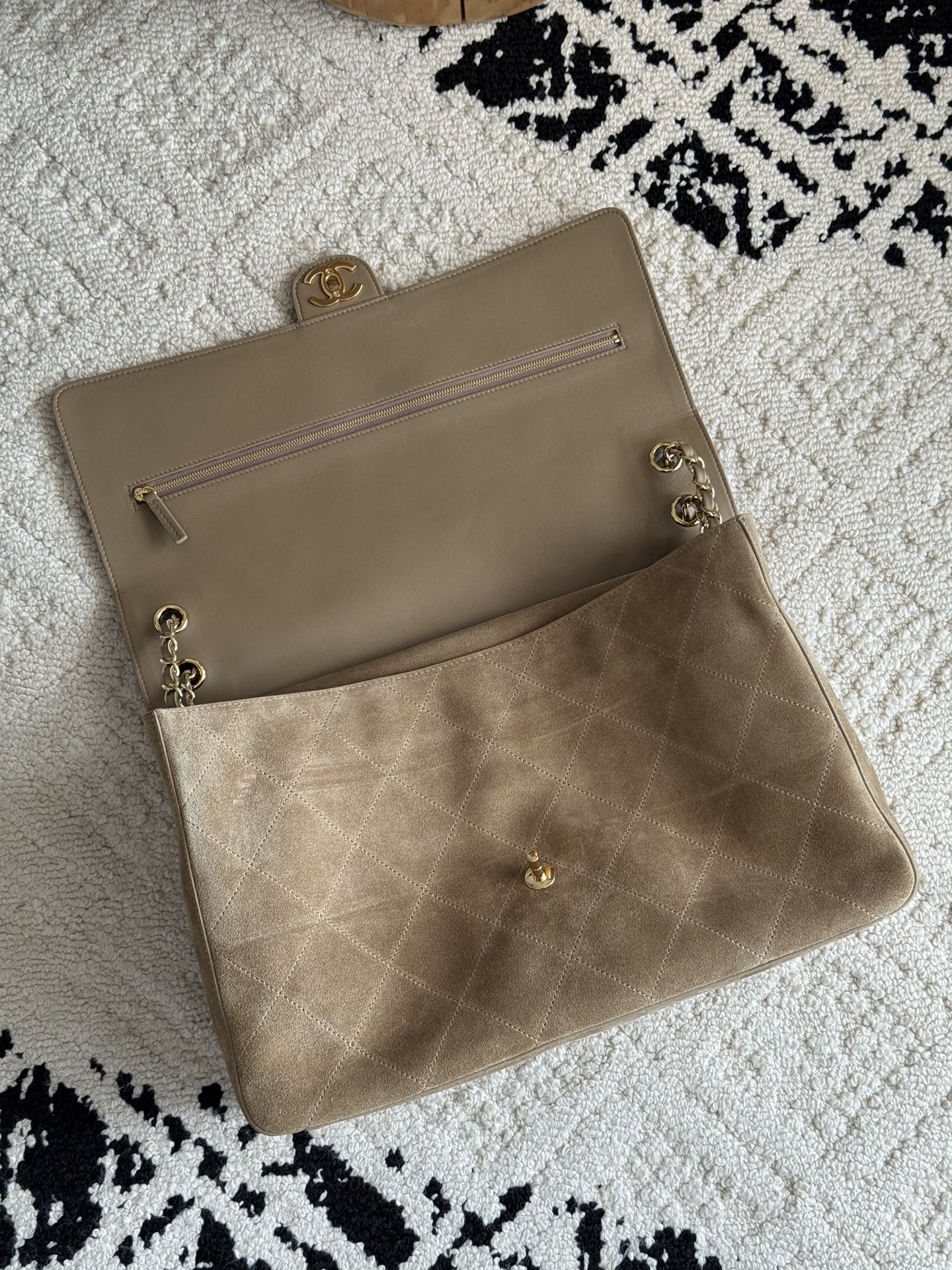 26S Large Maxi Flap Bag in Dark Beige Suede Calfskin