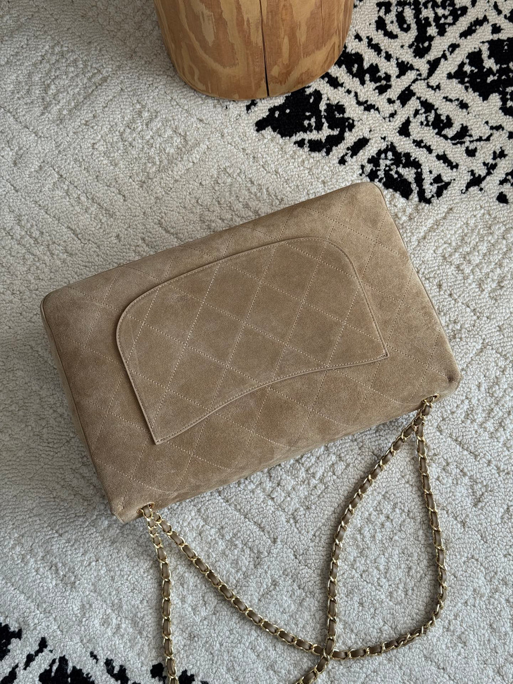 26S Large Maxi Flap Bag in Dark Beige Suede Calfskin