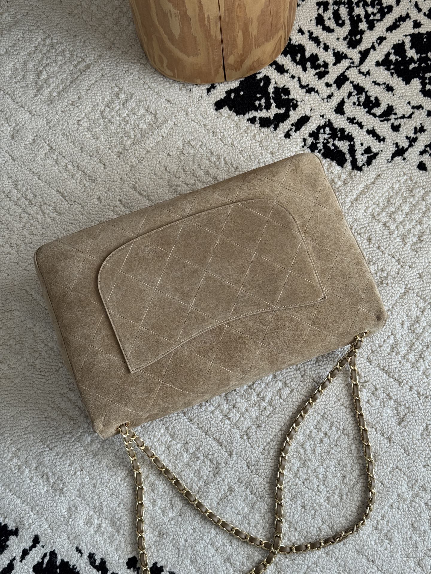26S Large Maxi Flap Bag in Dark Beige Suede Calfskin