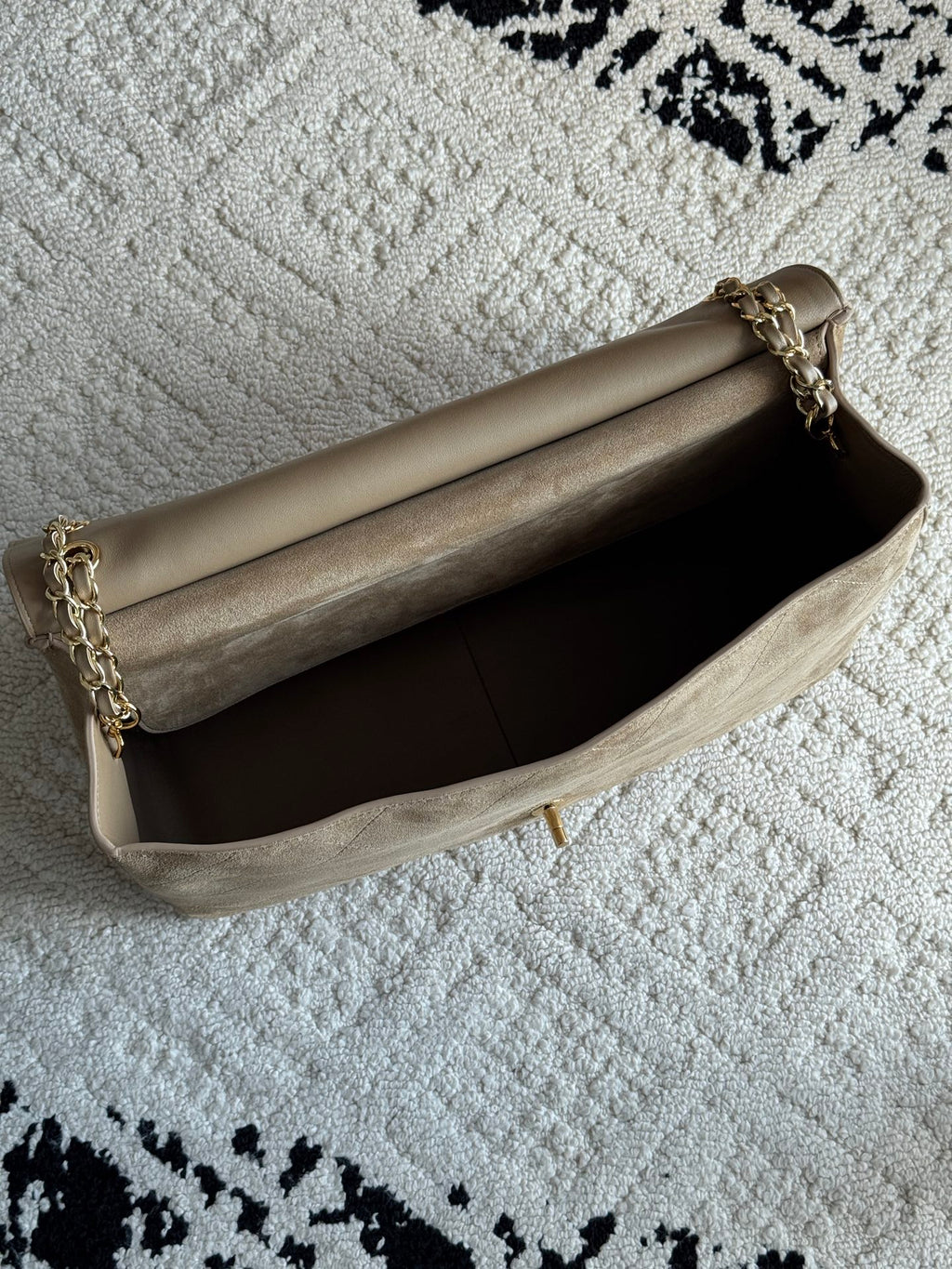 26S Large Maxi Flap Bag in Dark Beige Suede Calfskin