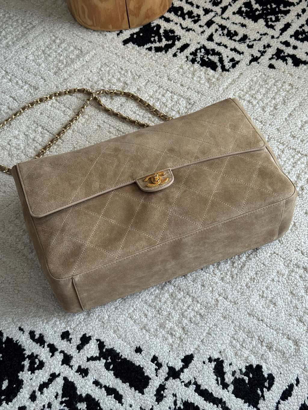 26S Large Maxi Flap Bag in Dark Beige Suede Calfskin