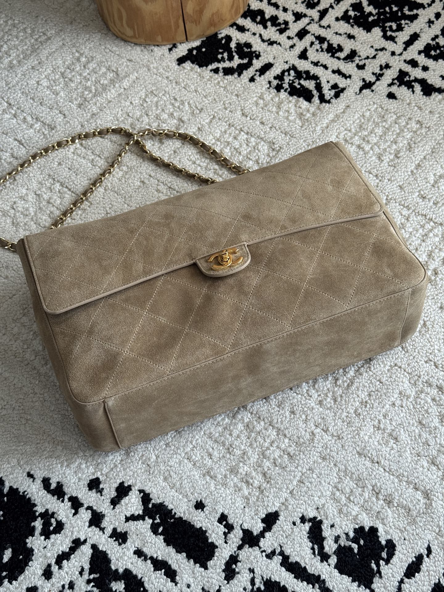 26S Large Maxi Flap Bag in Dark Beige Suede Calfskin