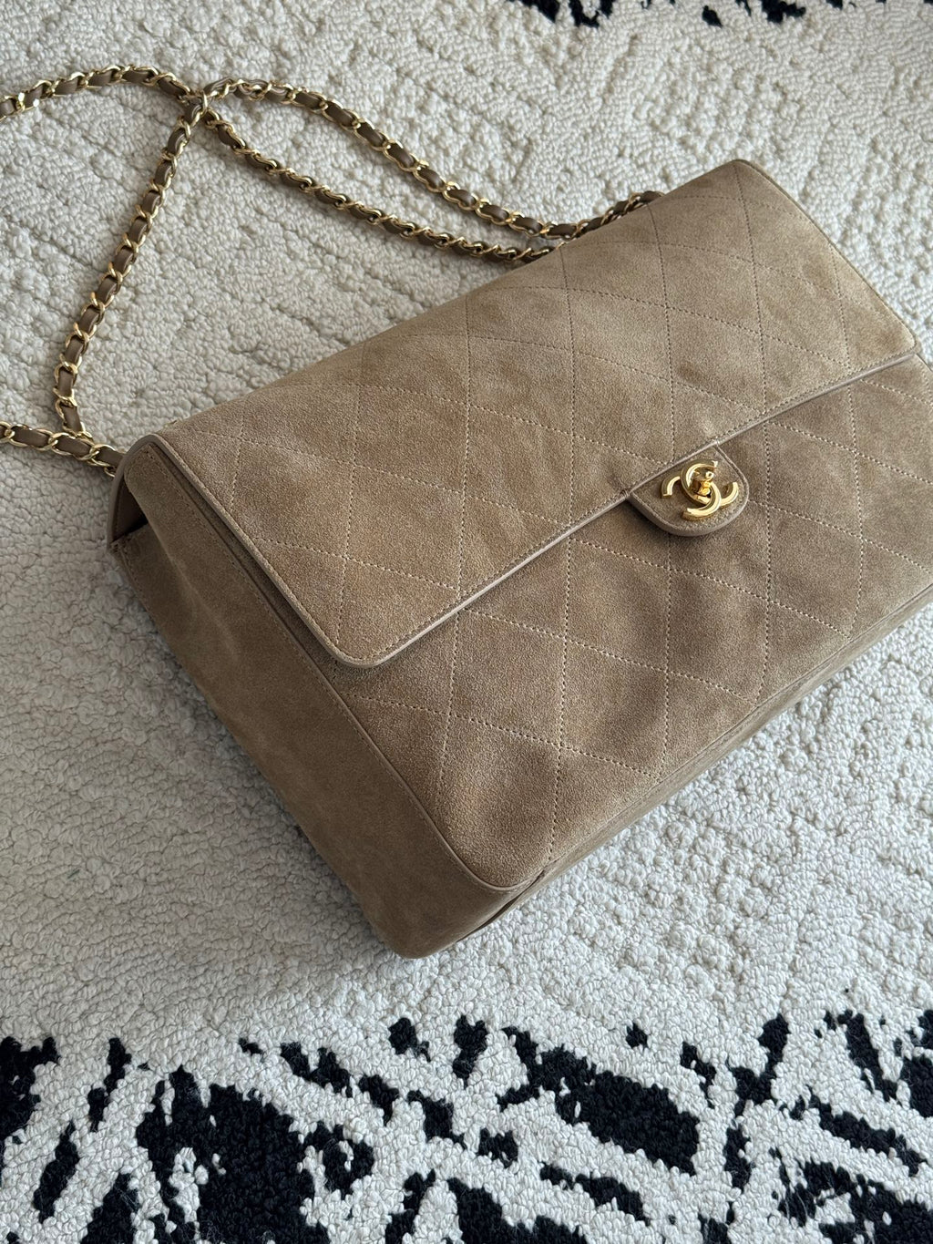 26S Large Maxi Flap Bag in Dark Beige Suede Calfskin