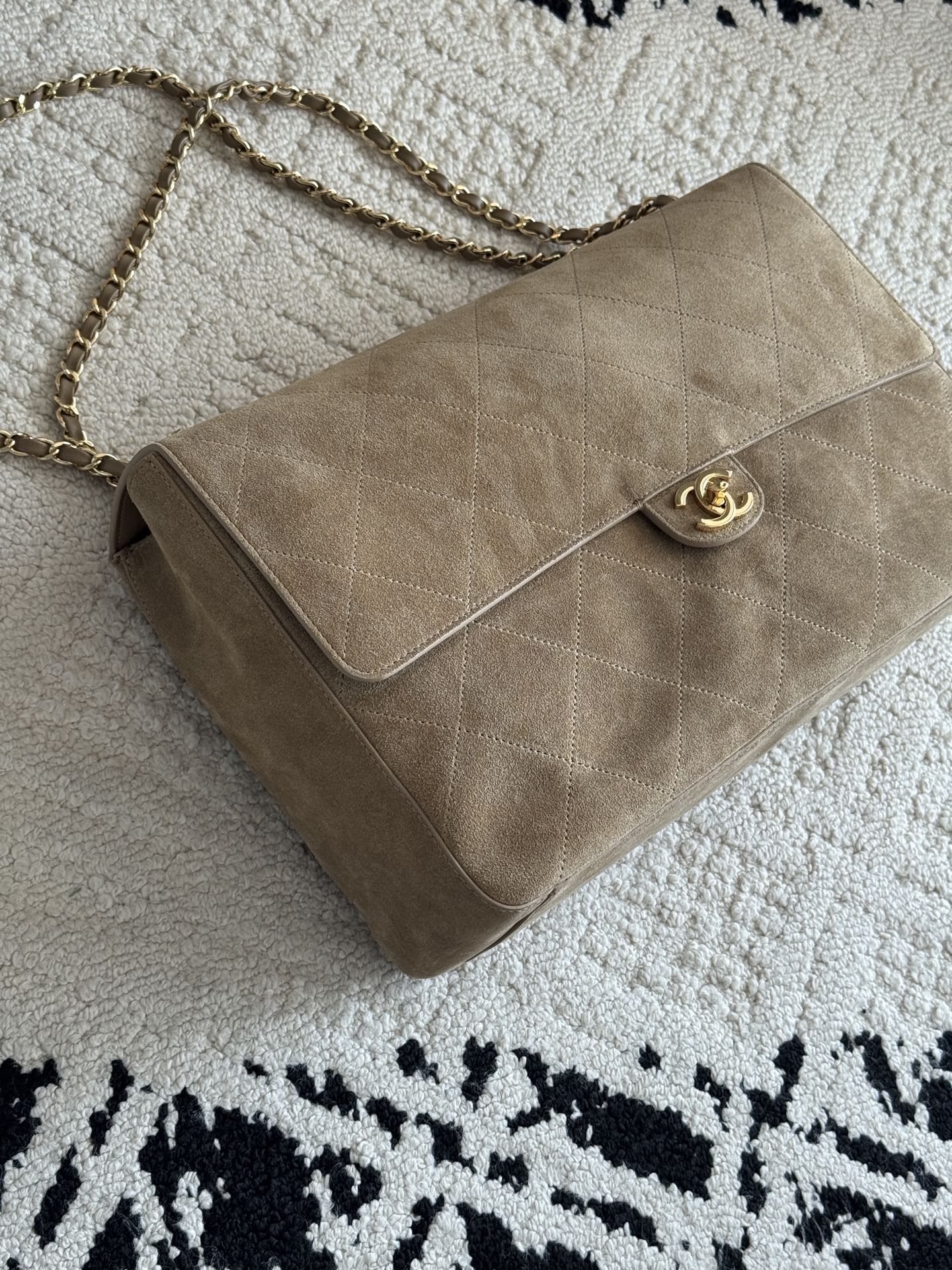 26S Large Maxi Flap Bag in Dark Beige Suede Calfskin