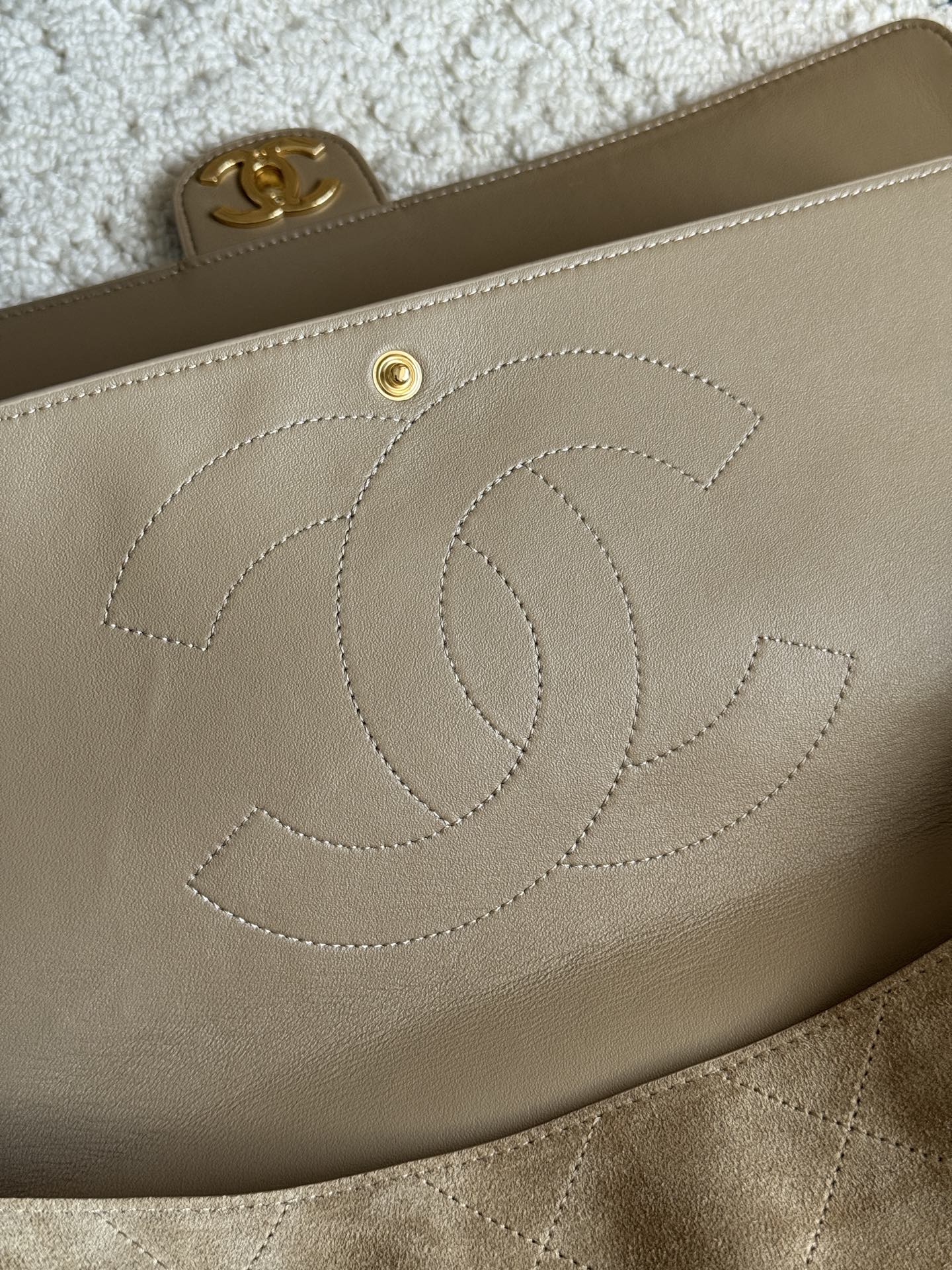 26S Large Maxi Flap Bag in Dark Beige Suede Calfskin