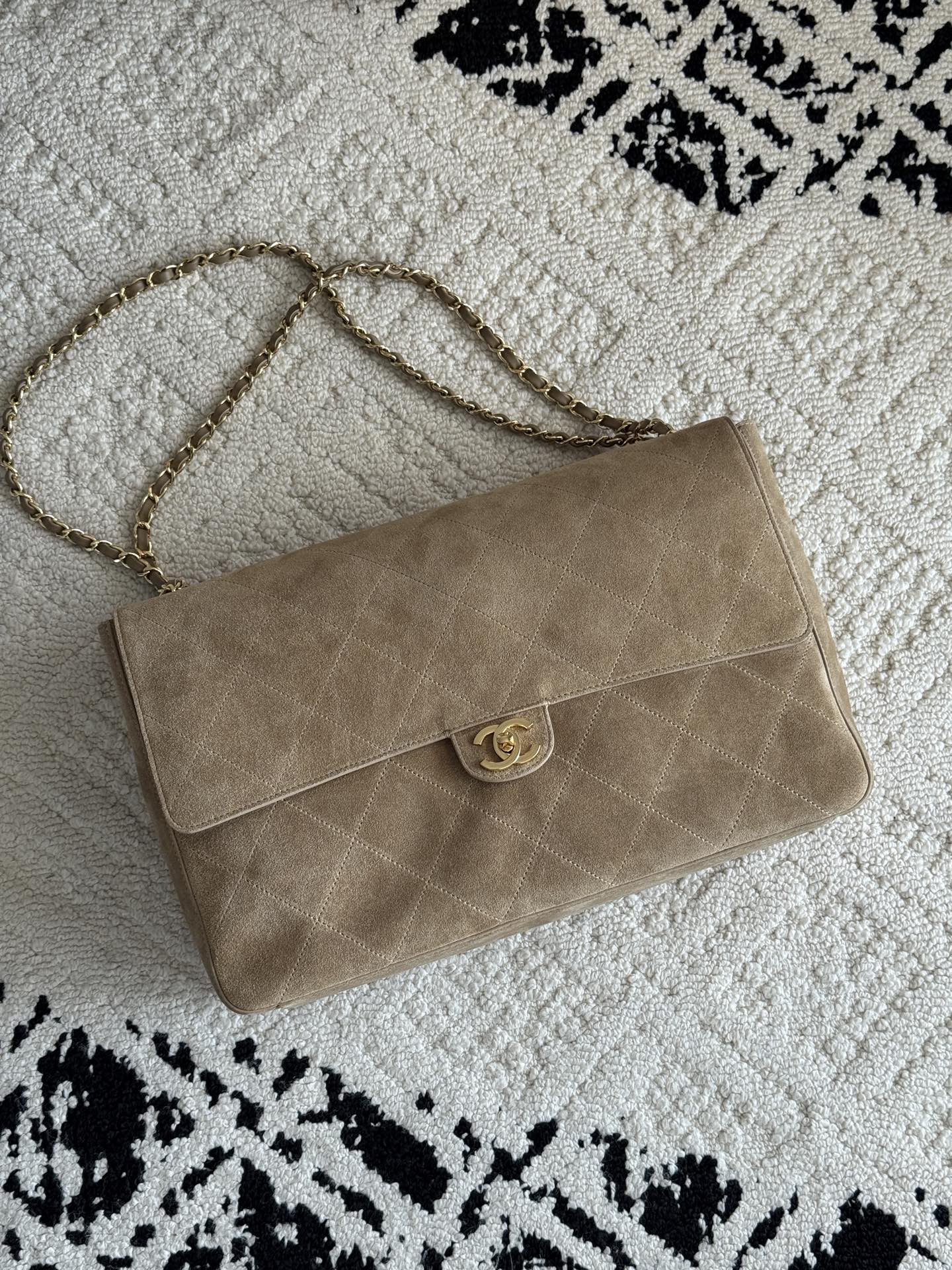 26S Large Maxi Flap Bag in Dark Beige Suede Calfskin