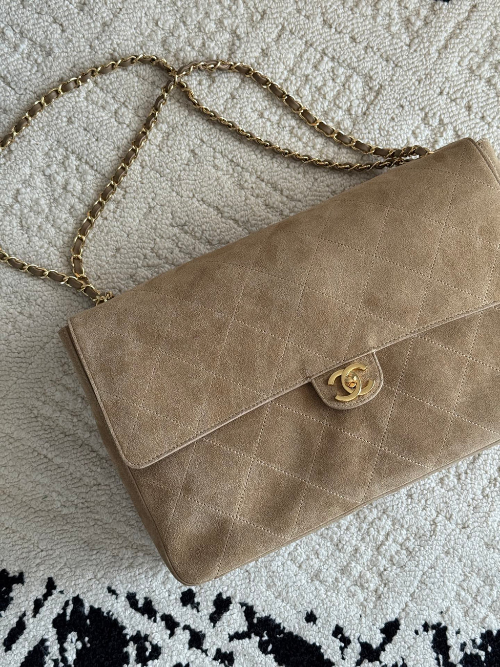 26S Large Maxi Flap Bag in Dark Beige Suede Calfskin