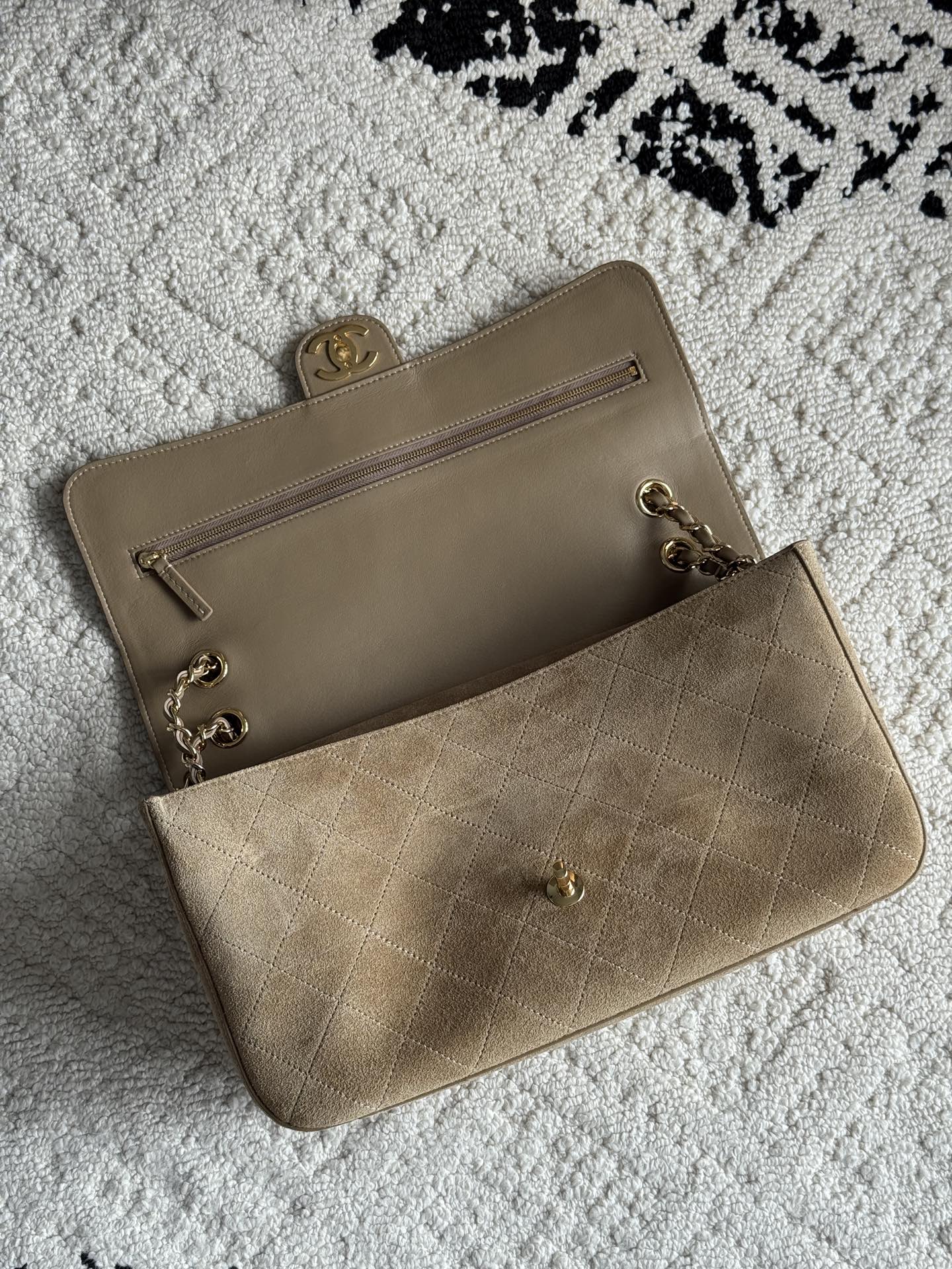 26S Maxi Flap Bag in Dark Beige Suede Calfskin