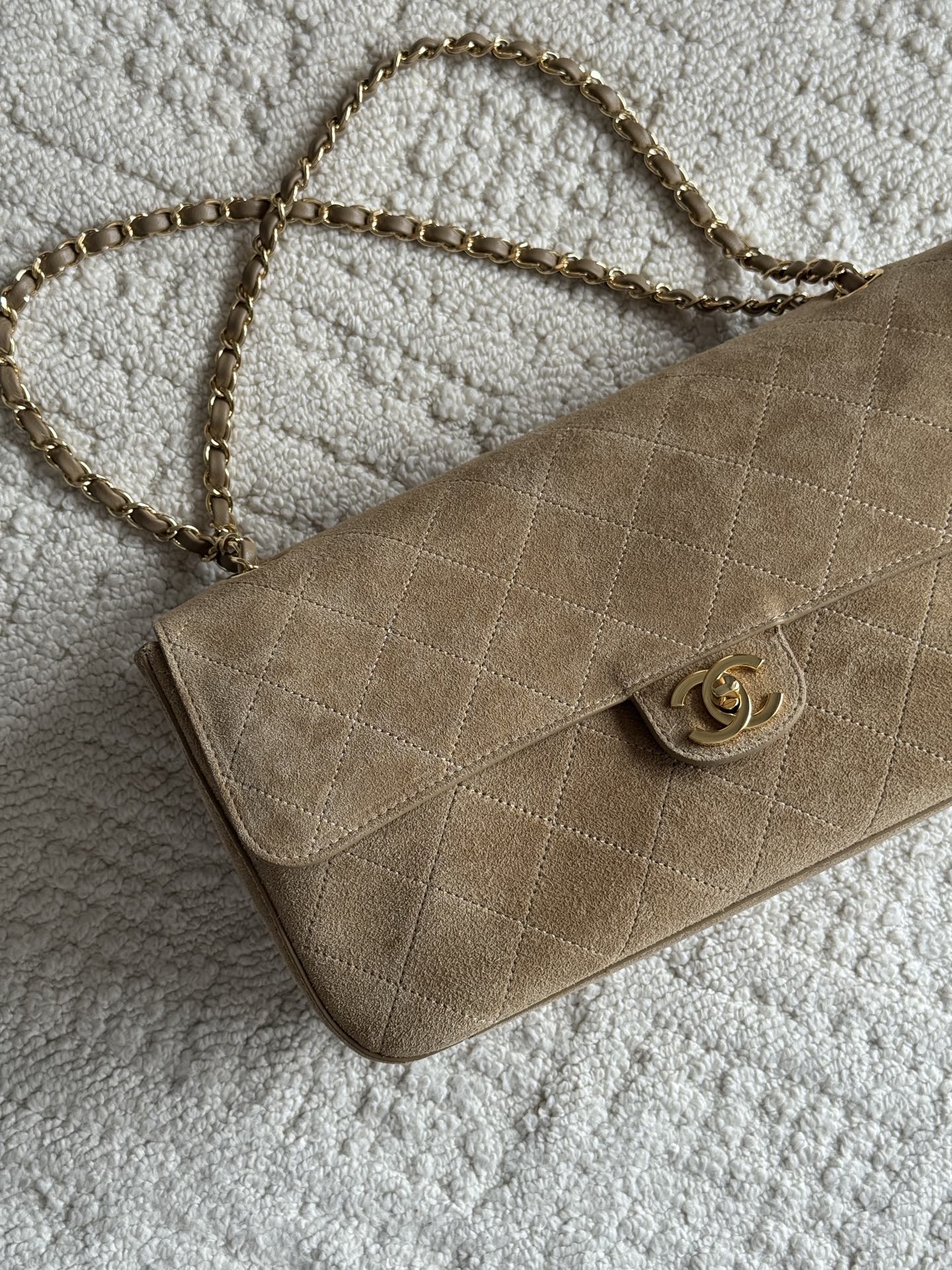 26S Maxi Flap Bag in Dark Beige Suede Calfskin