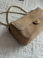 26S Maxi Flap Bag in Dark Beige Suede Calfskin