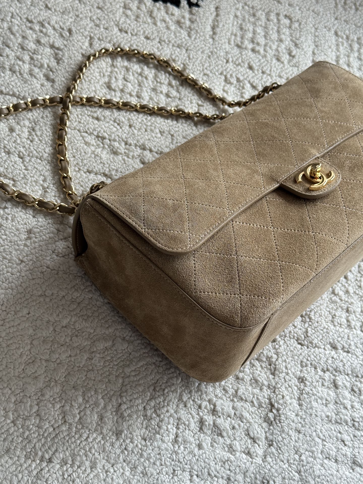 26S Maxi Flap Bag in Dark Beige Suede Calfskin