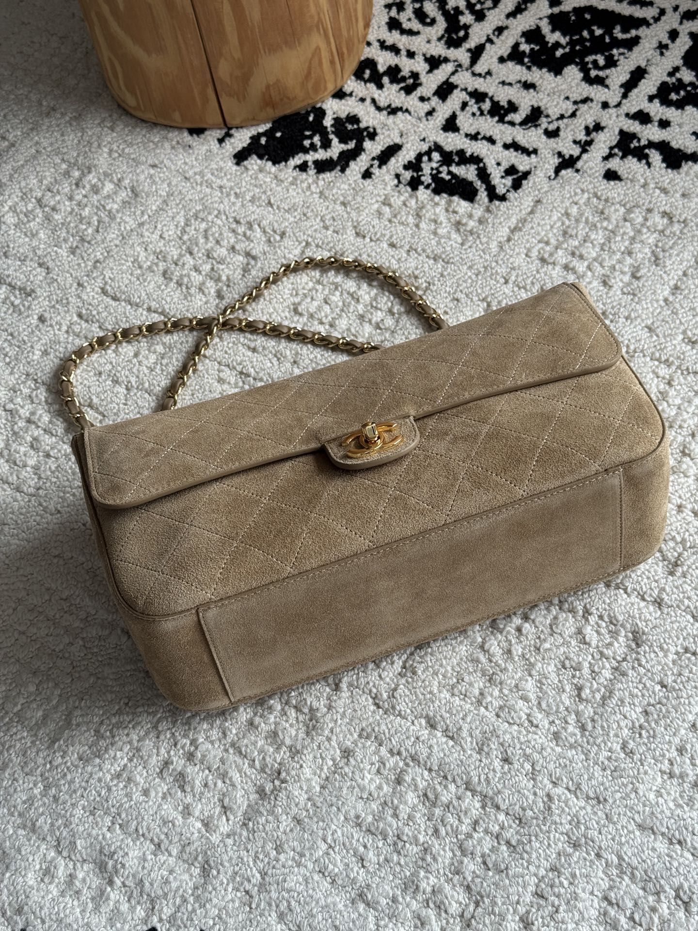 26S Maxi Flap Bag in Dark Beige Suede Calfskin