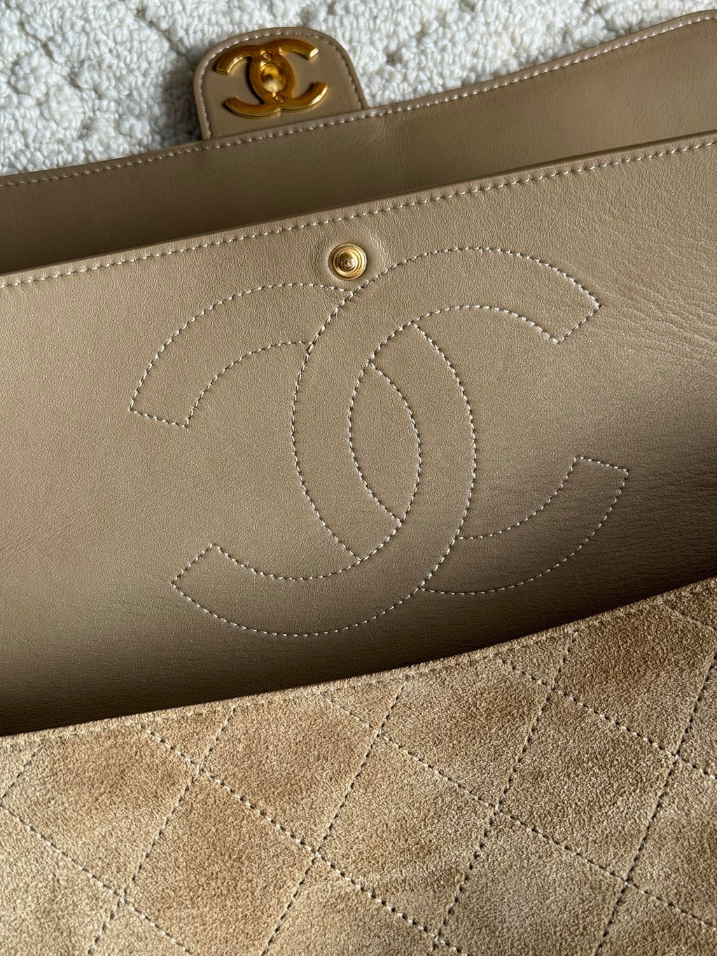 26S Maxi Flap Bag in Dark Beige Suede Calfskin