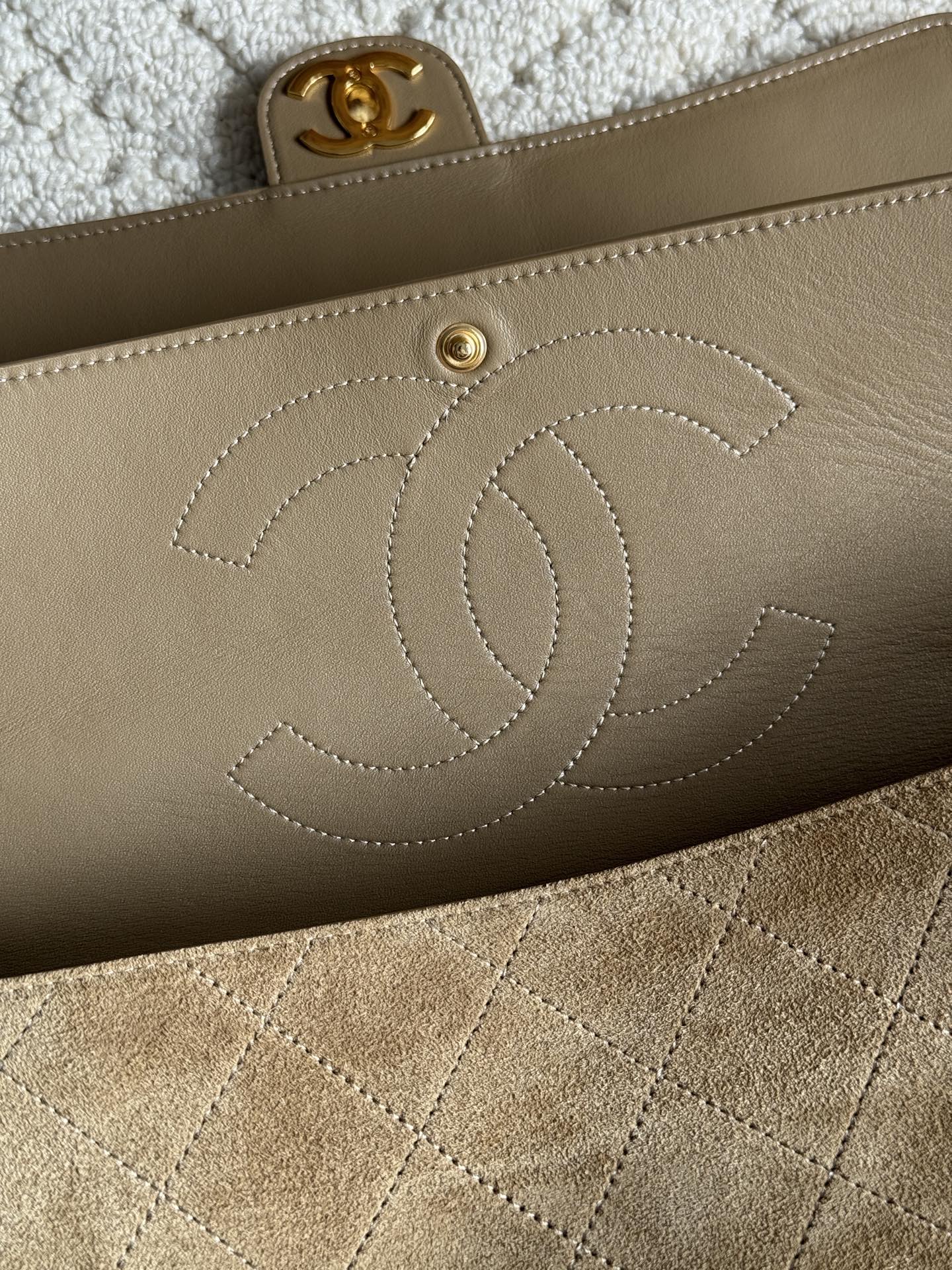 26S Maxi Flap Bag in Dark Beige Suede Calfskin