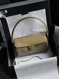 Crocodile-Embossed Bowling Top Handle Bag 23cm - View 1