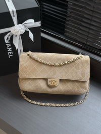 Quilted Suede Maxi Flap Shoulder Bag 32cm