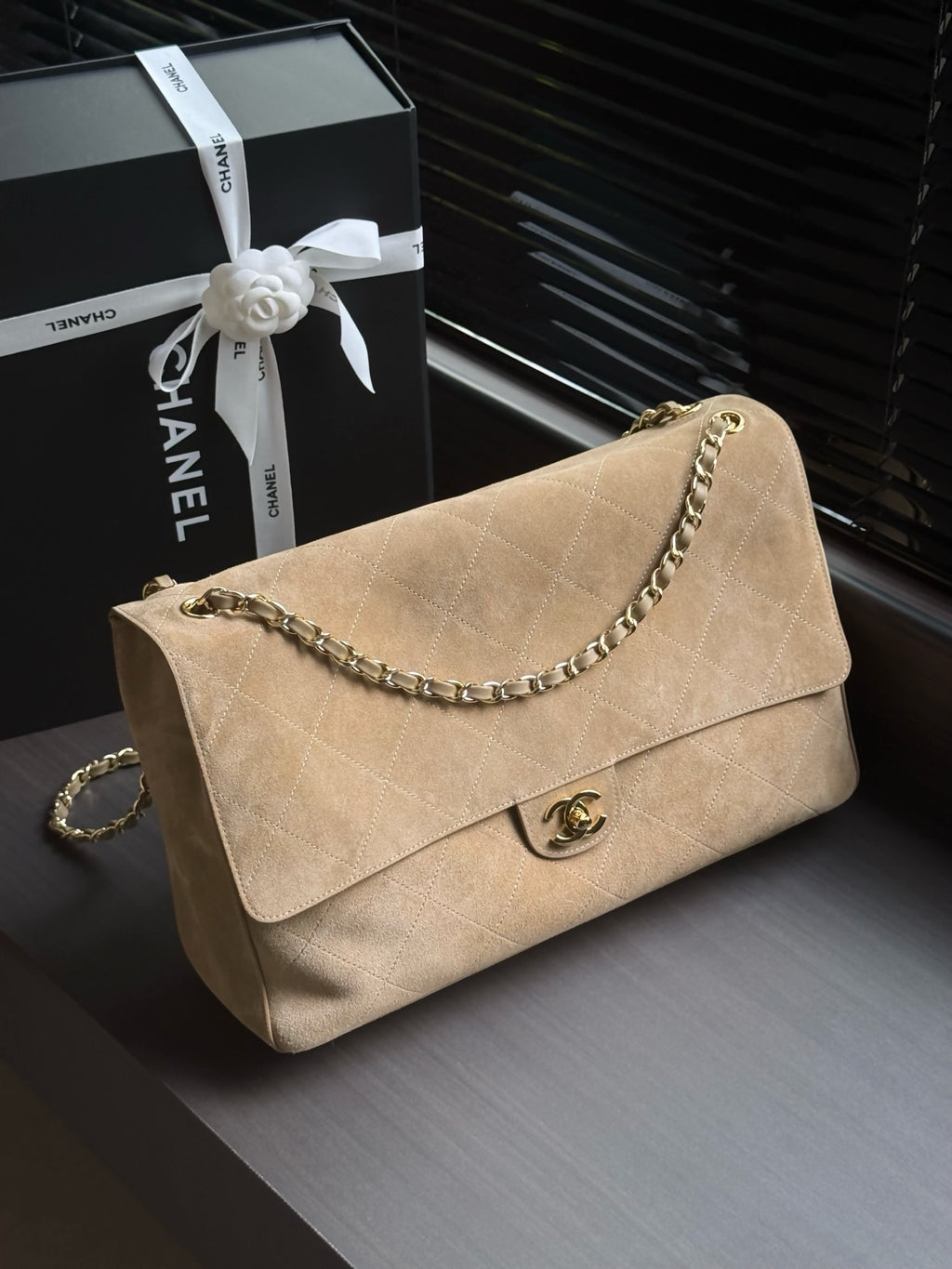 Quilted Suede Maxi Flap Shoulder Bag 38cm - View 2