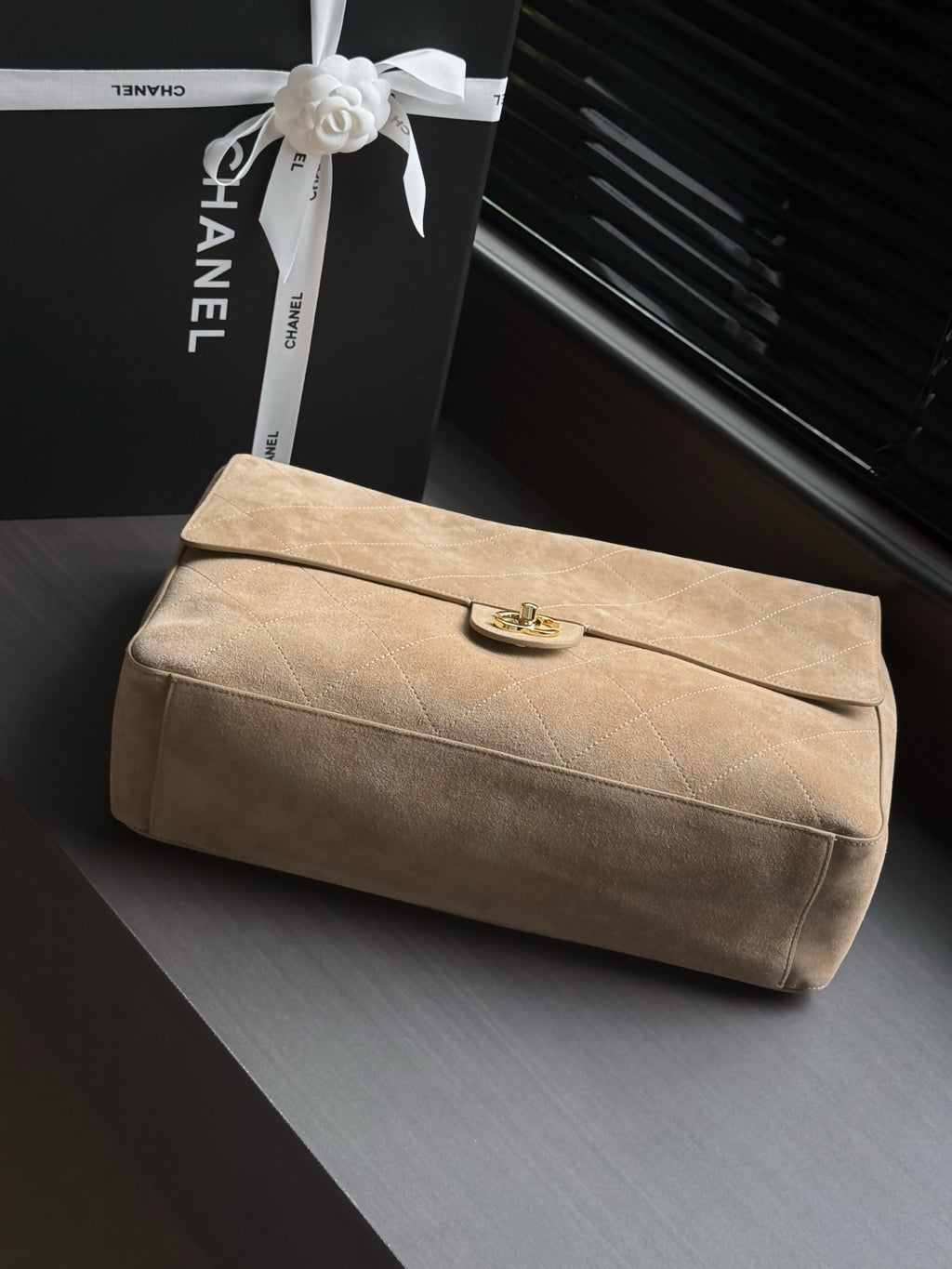 Quilted Suede Maxi Flap Shoulder Bag 38cm - View 4