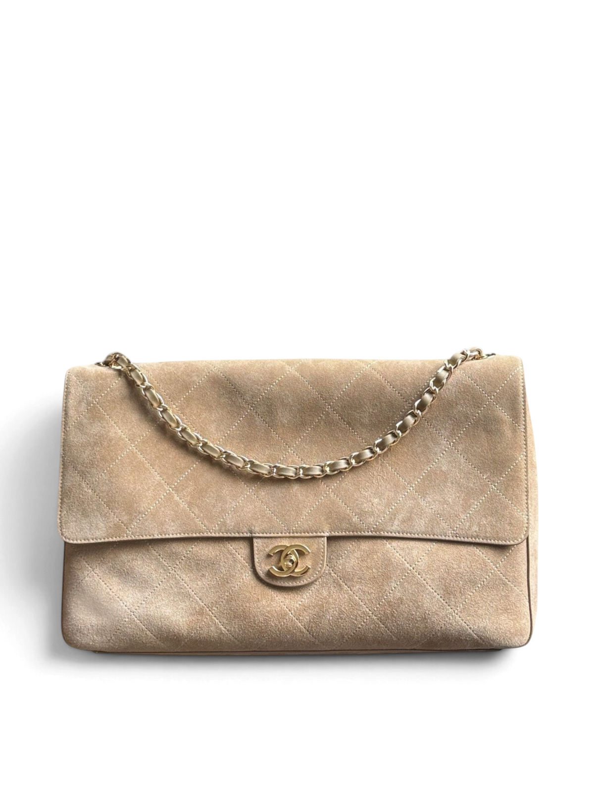 Quilted Suede Maxi Flap Shoulder Bag 38cm - View 1