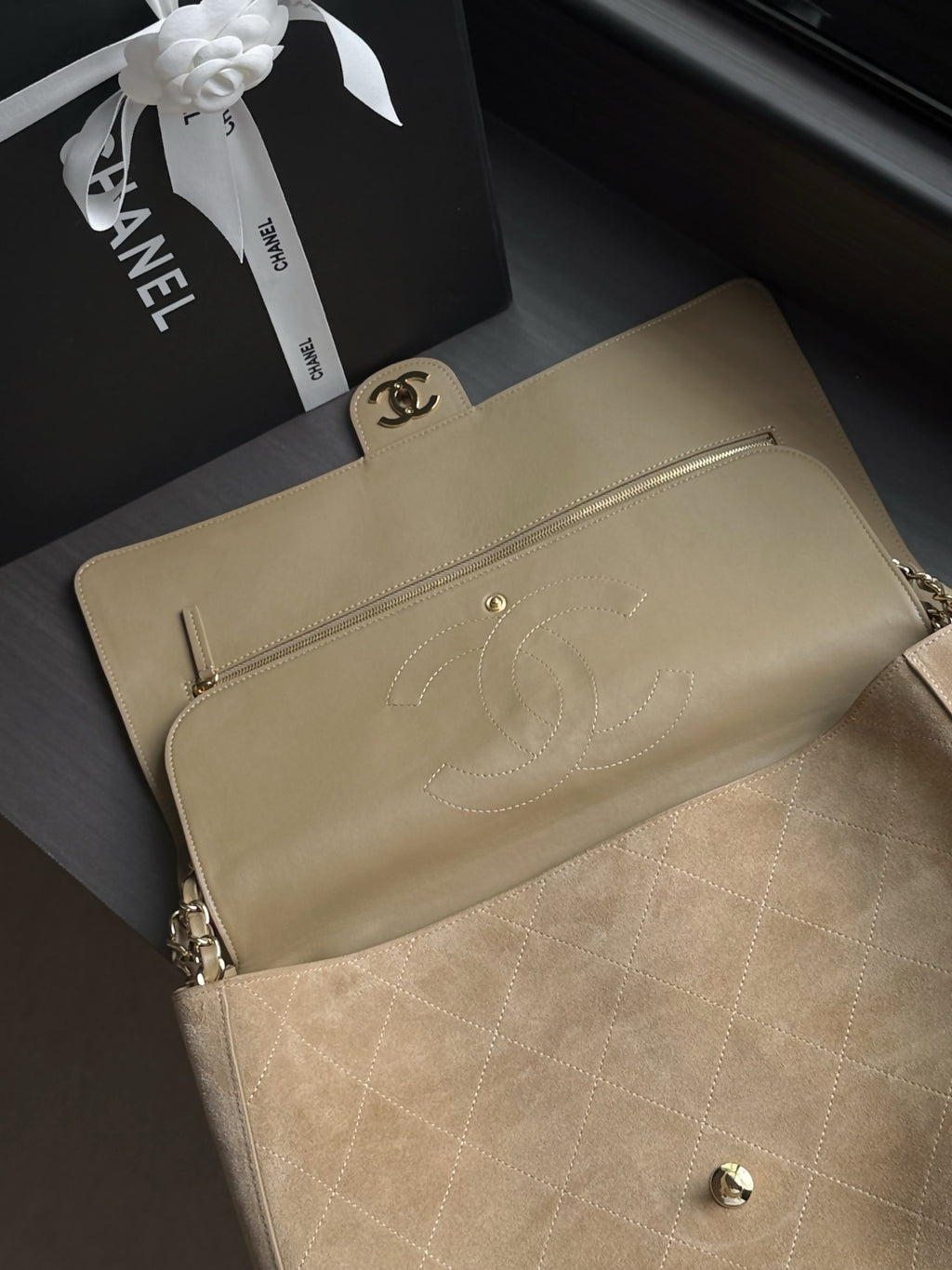 Quilted Suede Maxi Flap Shoulder Bag 38cm - View 6